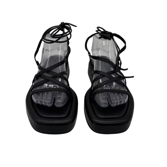 NWOB LOEFFLER RANDALL Beau Black Flatform Strappy Leather Sandals Size 7.5 - Picture 2 of 5